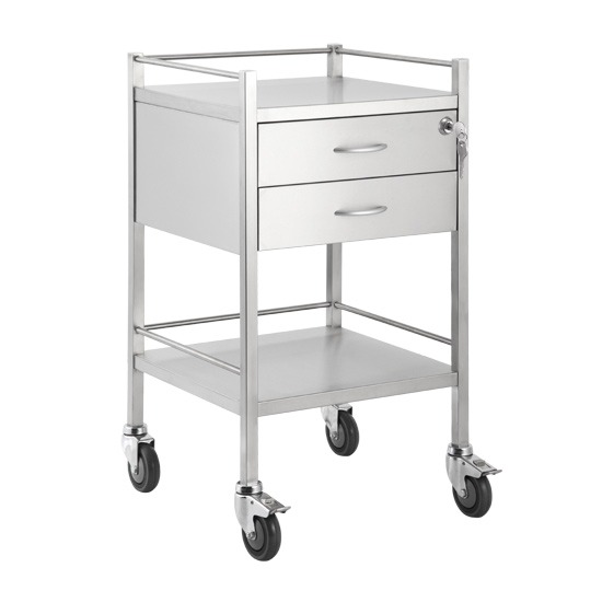 Lockable Medical SS Trolley - 2 Drawer